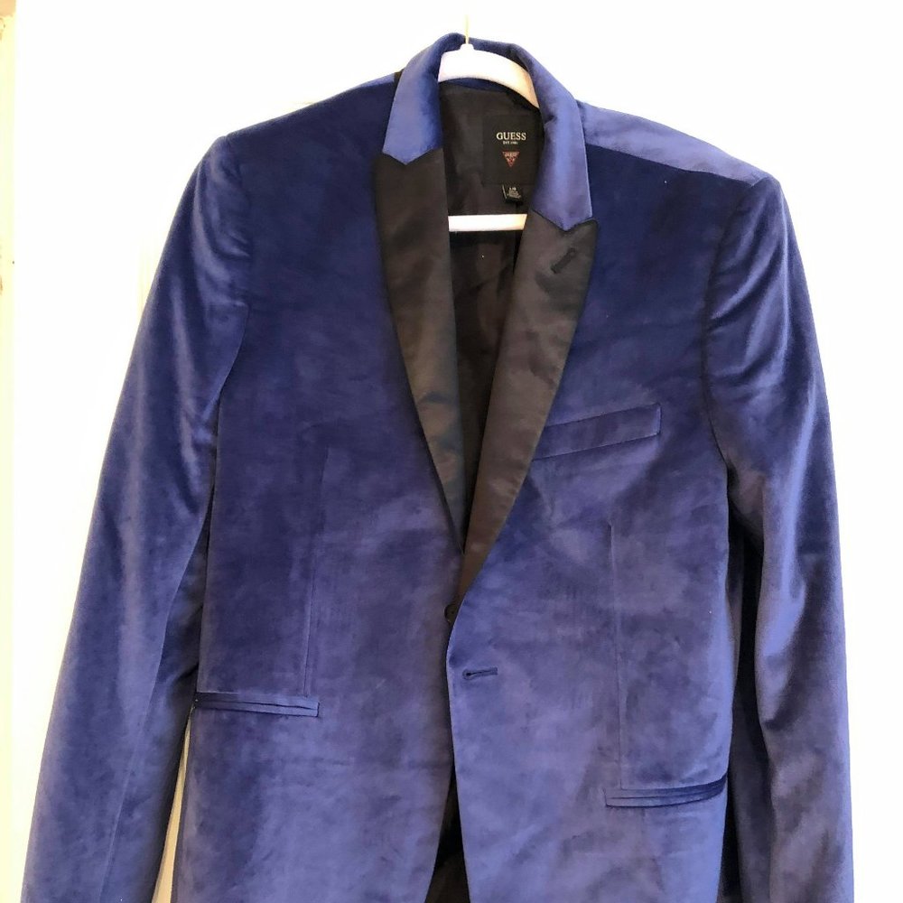 Mens Guess Blue Suede Blazer